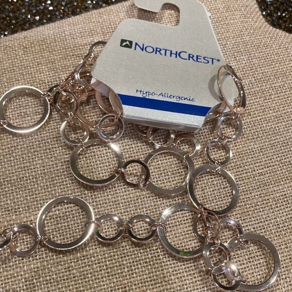 Northcrest Gold Tone Circle Chain Link Long Fashion Necklace Hypoallergenic - Picture 2 of 4